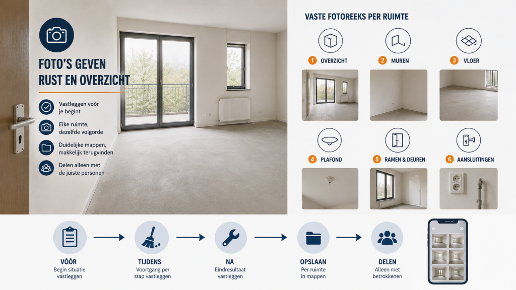 Stappenplan voor lege woning foto’s met vaste fotoreeks per ruimte en duidelijke structuur